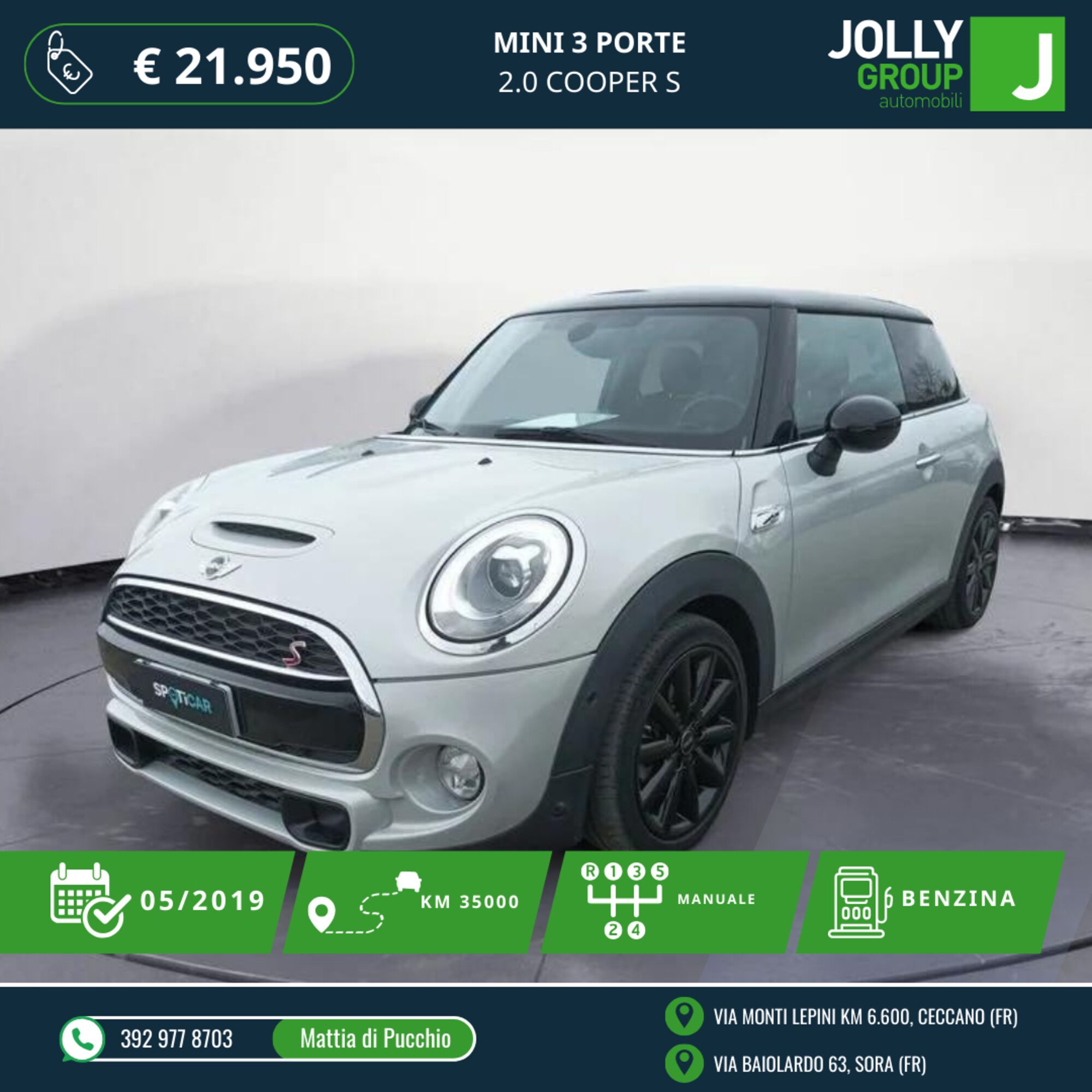 MINI Mini 2.0 Cooper S  del 2019 usata a Ceccano