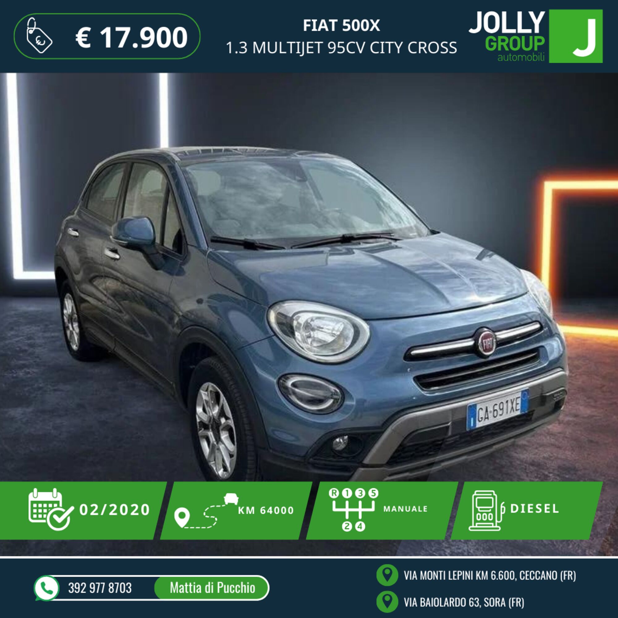 Fiat 500X 1.3 mjet 95cv del 2020 usata a Sora