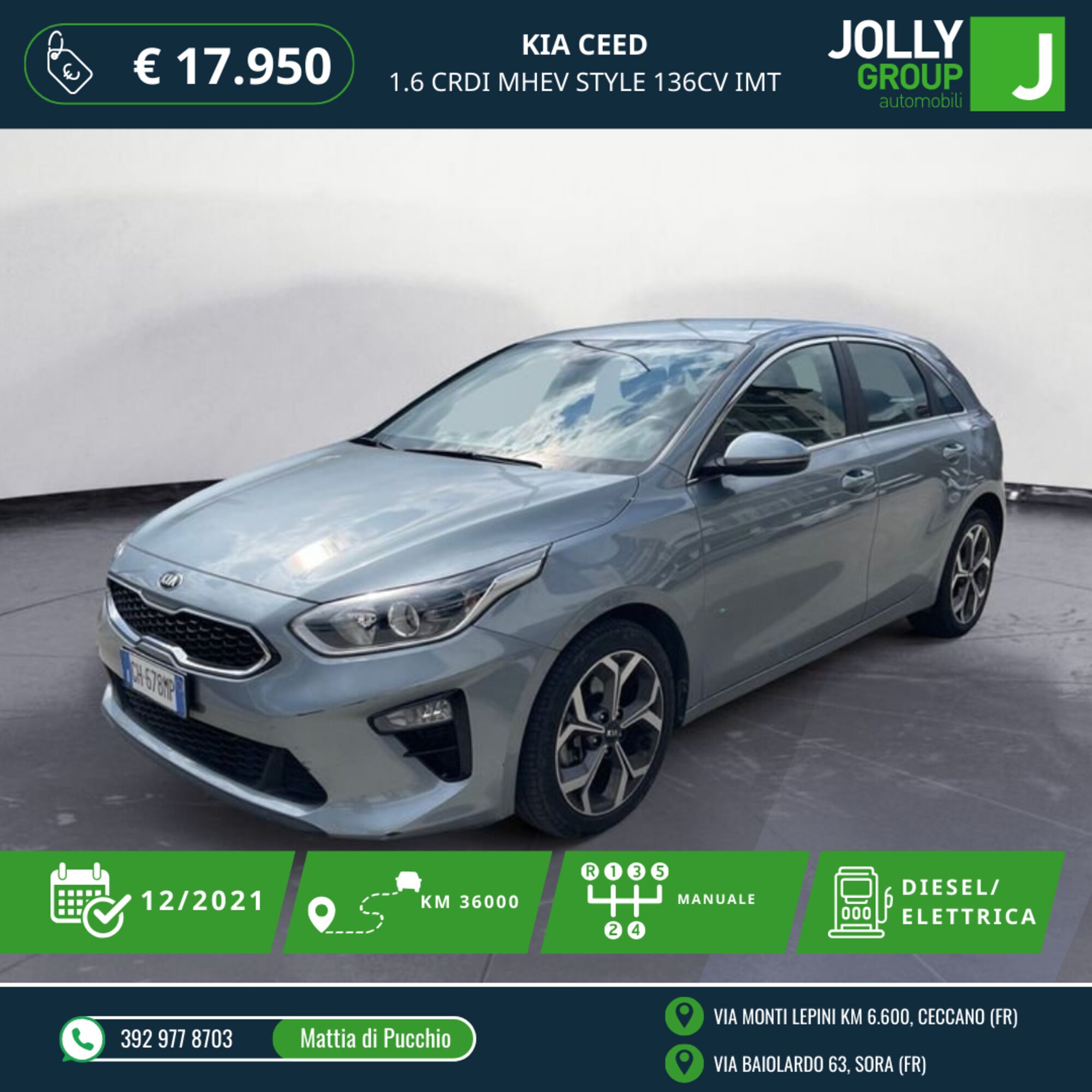 Kia Ceed 1.6 CRDi 136 CV MHEV iMT 5p. Style del 2021 usata a Sora