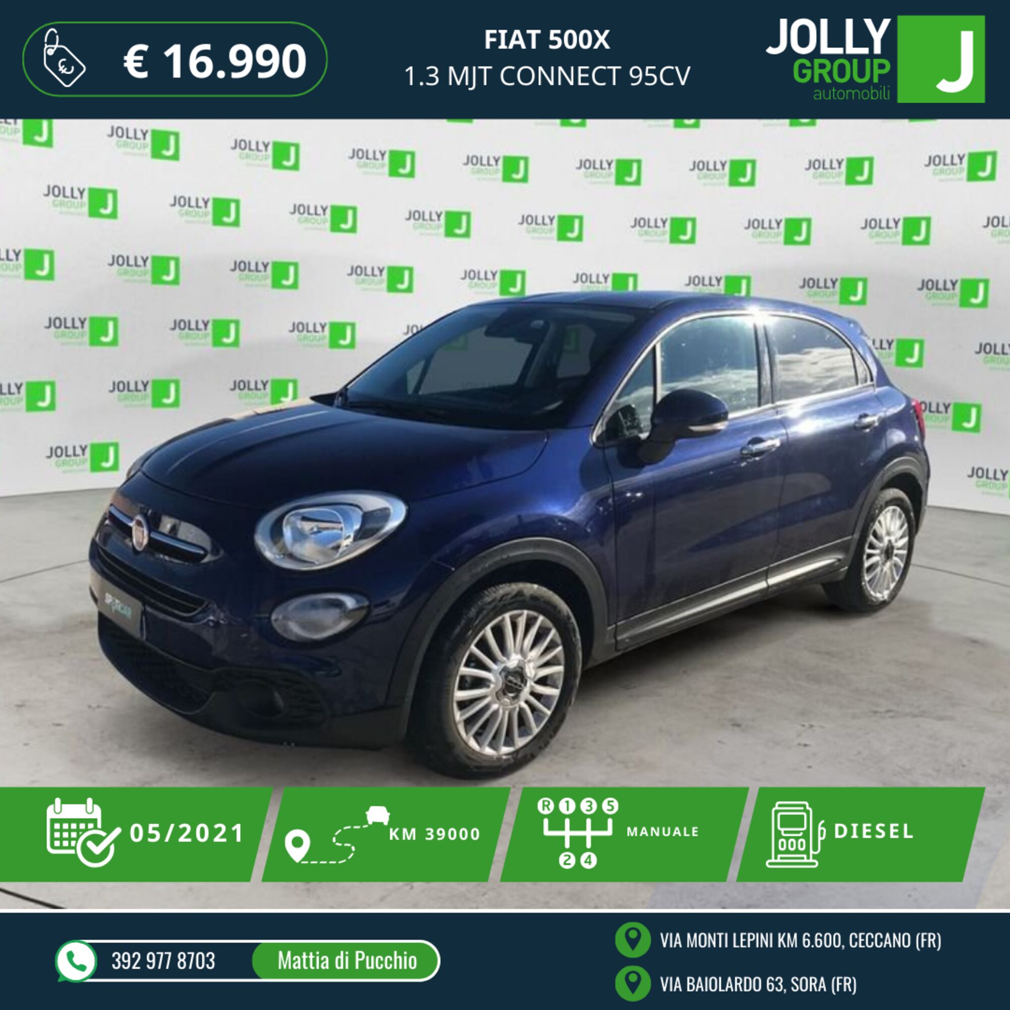 Fiat 500X 1.3 mjet 95cv del 2021 usata a Sora