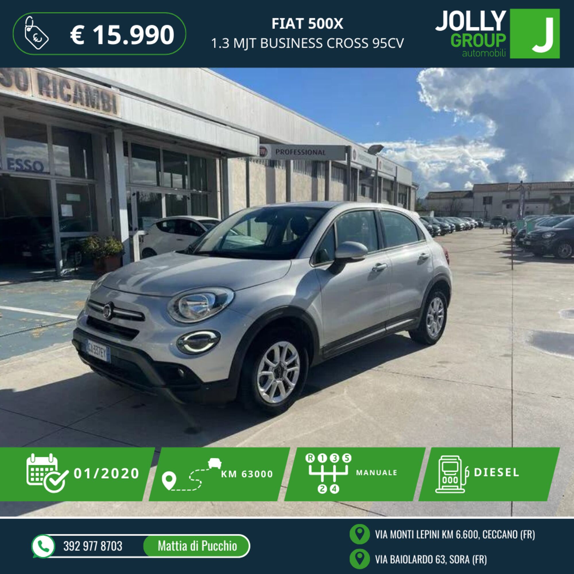 Fiat 500X 1.3 mjet 95cv del 2020 usata a Sora