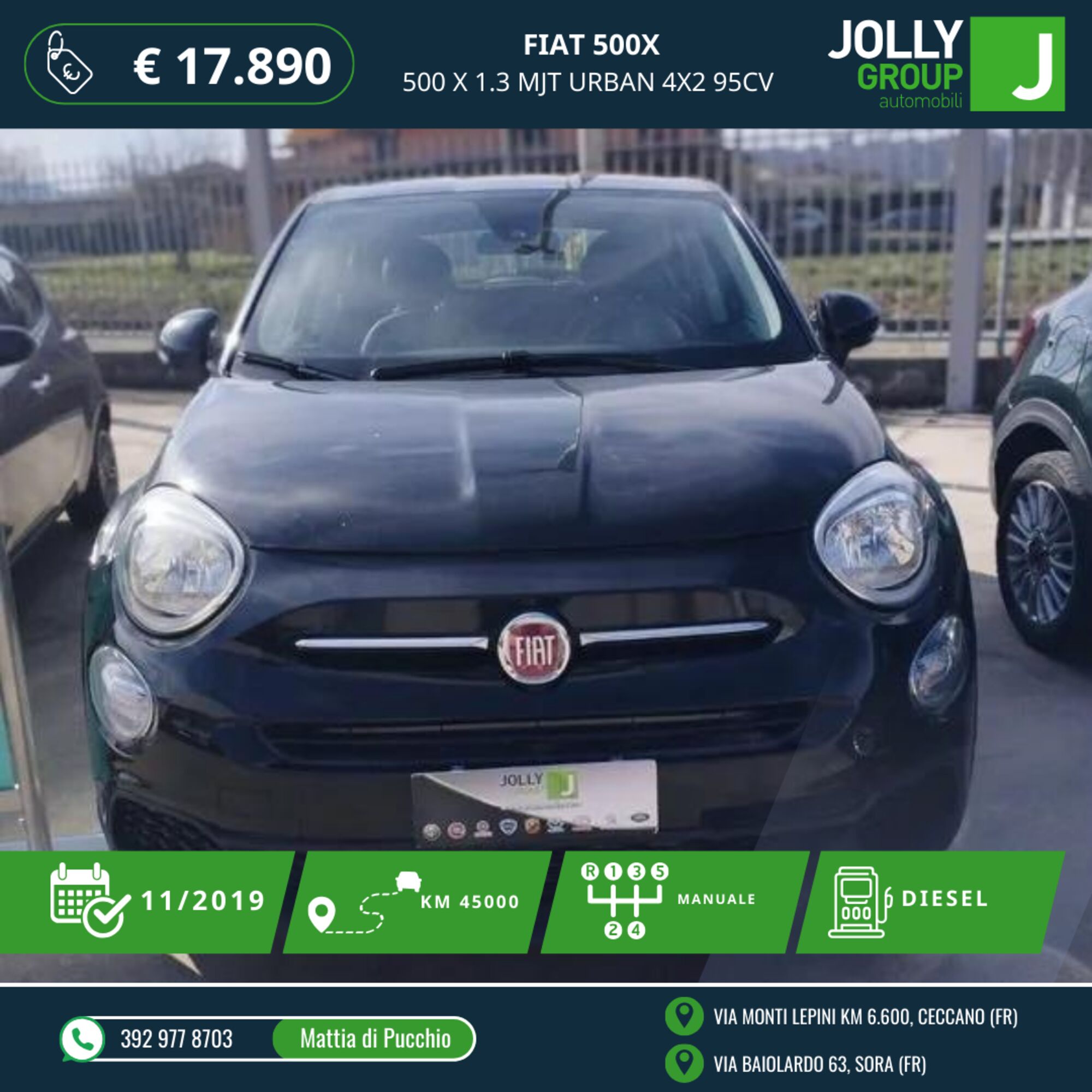 Fiat 500X 1.3 mjet 95cv del 2019 usata a Sora