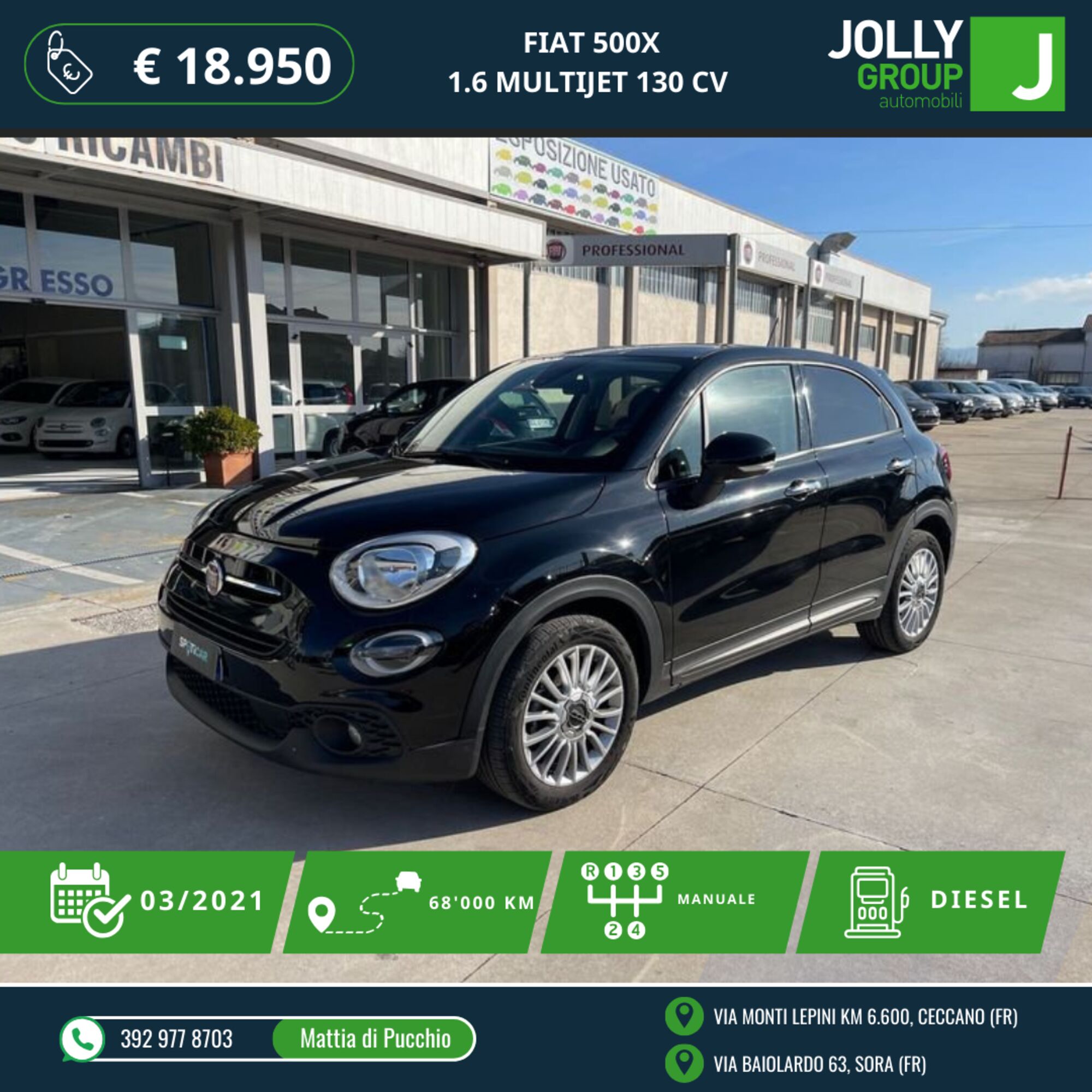 Fiat 500X 1.6 MultiJet 130 CV Connect del 2021 usata a Sora