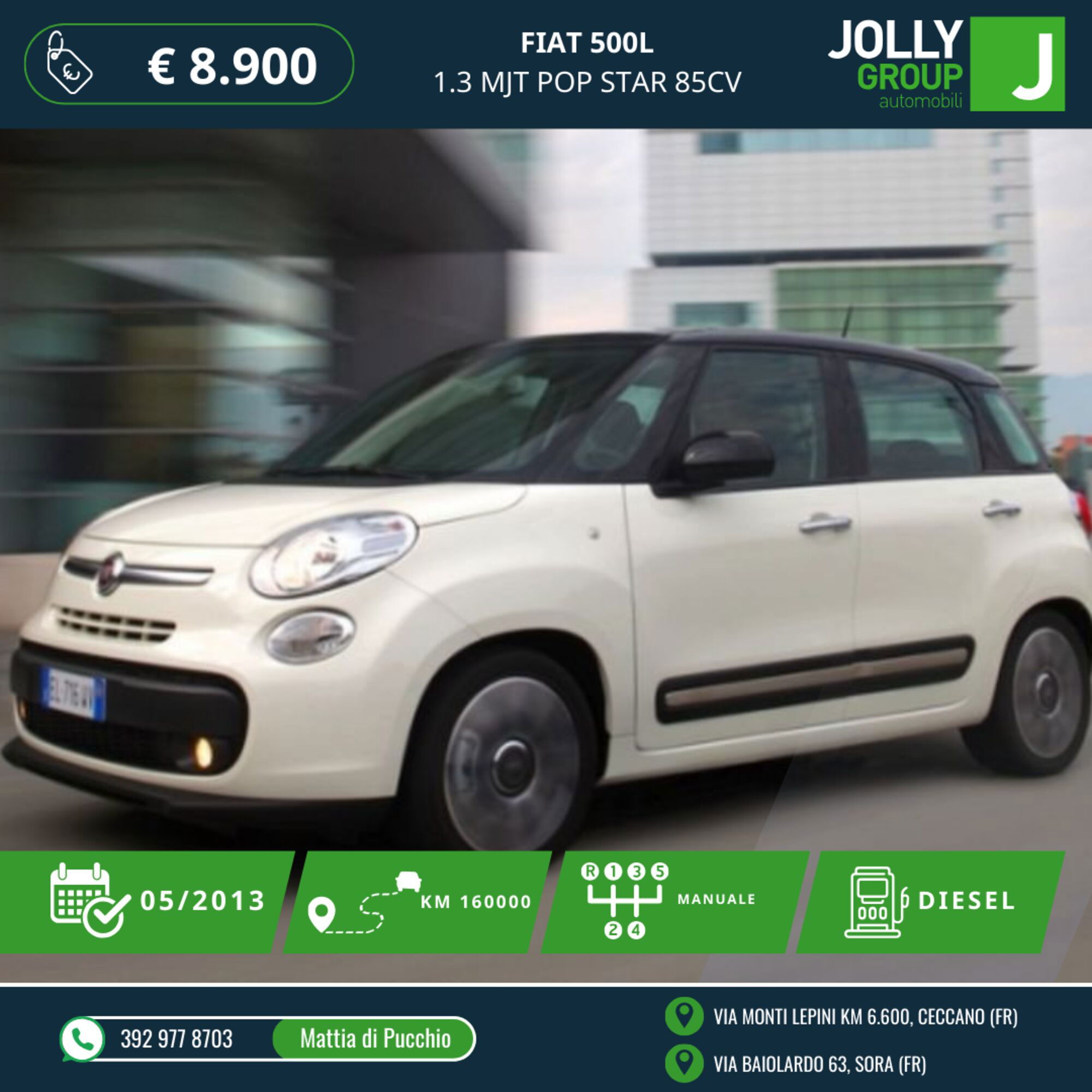 Fiat 500L 1.3 Multijet 85 CV Pop Star  del 2013 usata a Sora