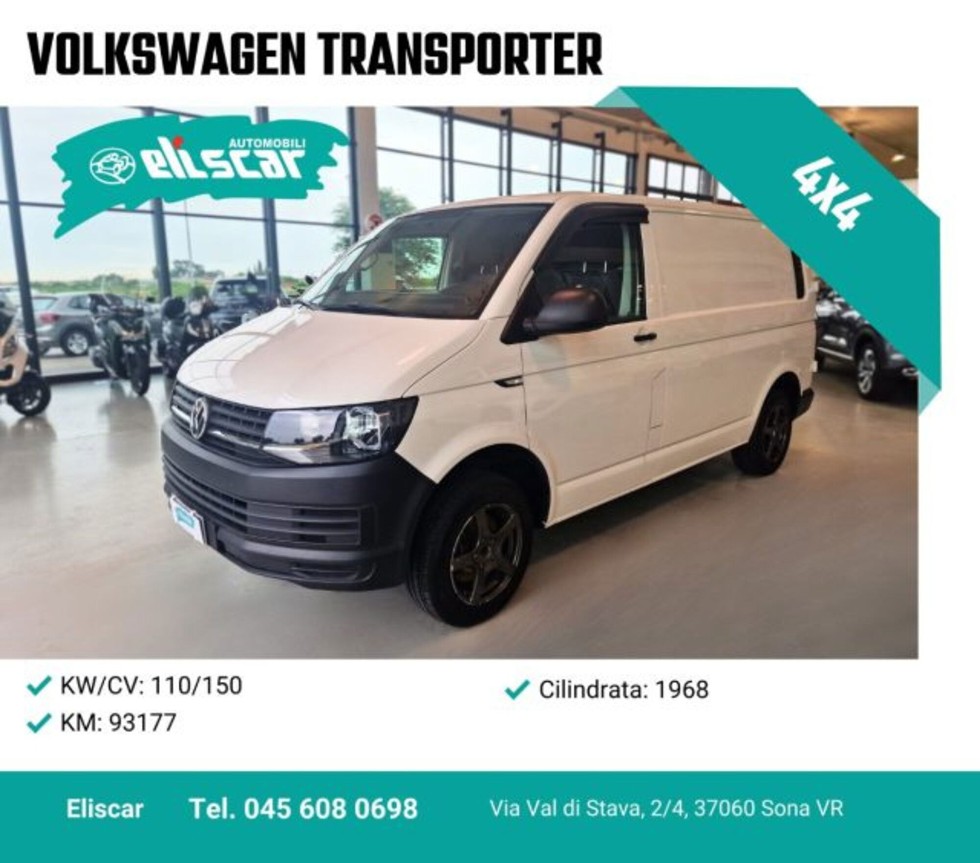 Volkswagen Veicoli Commerciali Transporter Furgone 2.0 TDI 150CV DSG 4Motion PC Furgone Eu6  del 2019 usata a Sona