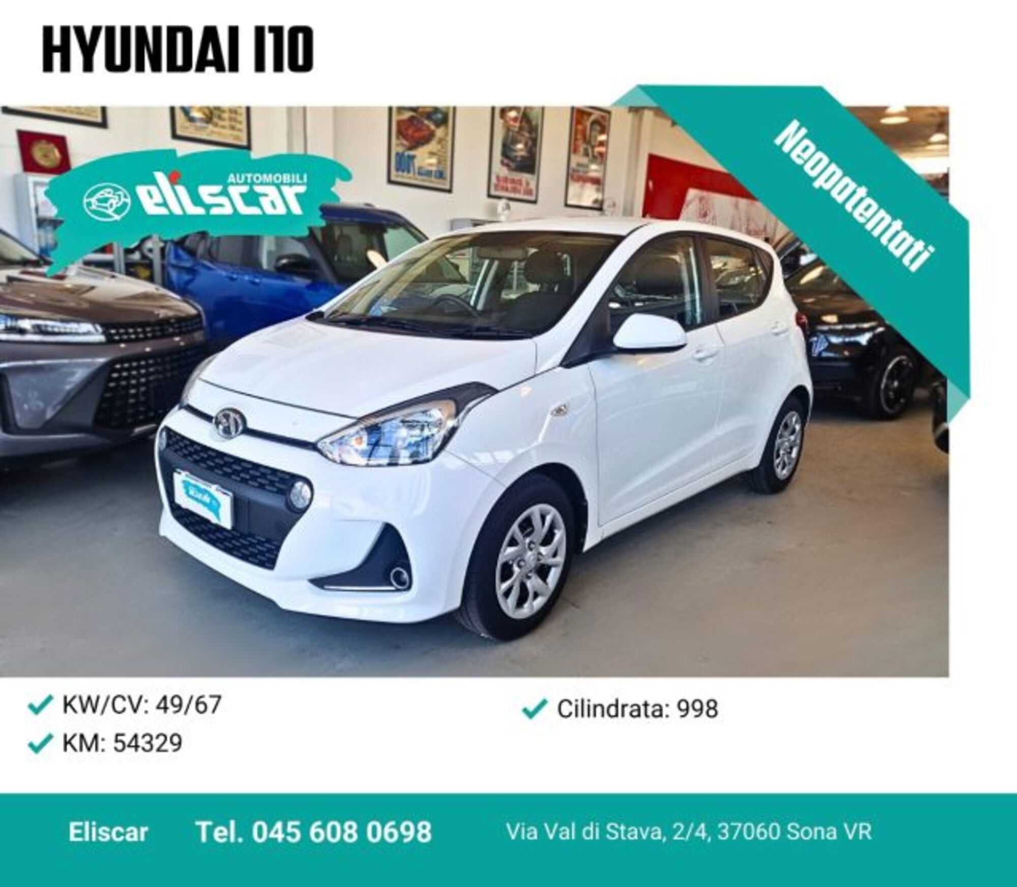 Hyundai i10 1.0 MPI Advanced del 2019 usata a Sona